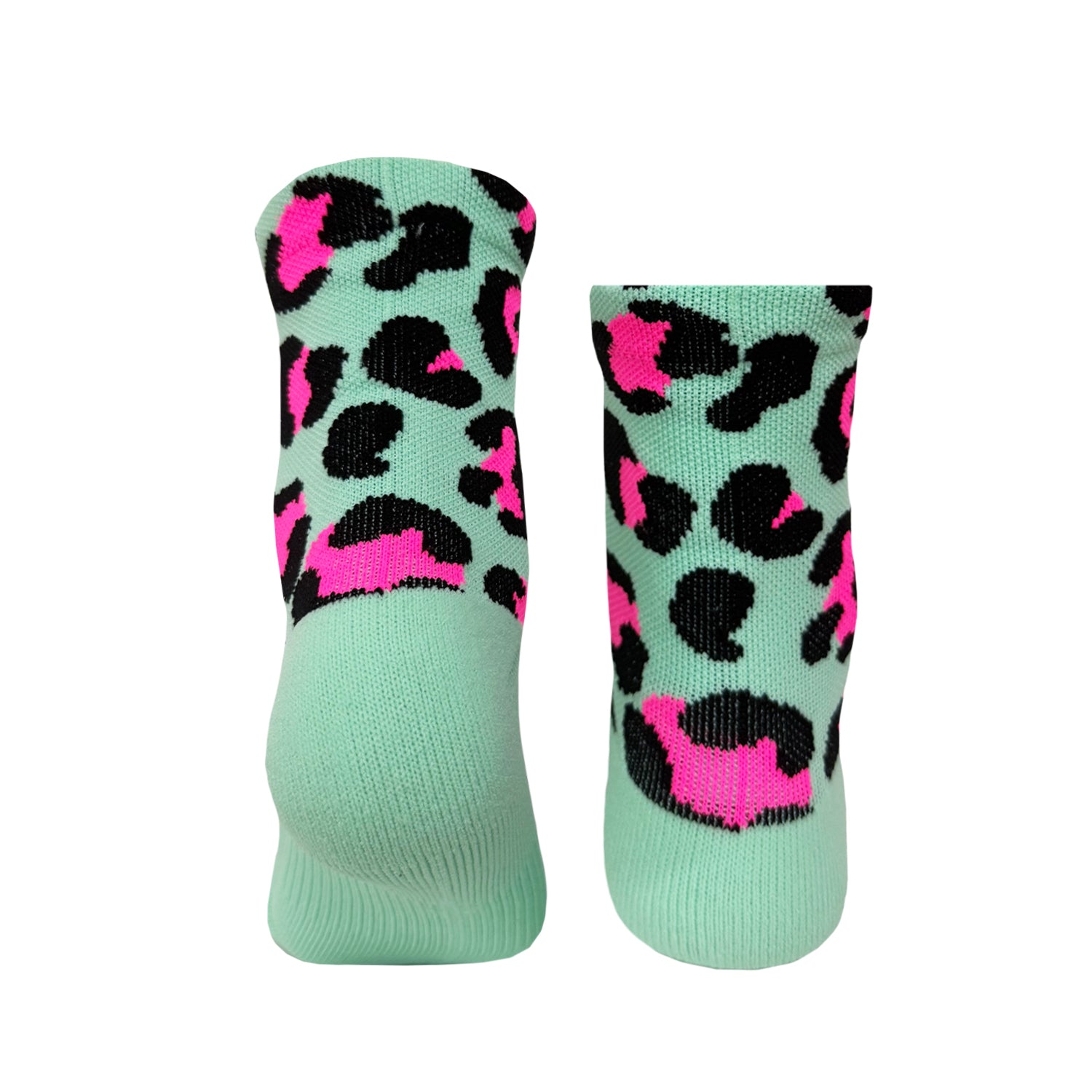 Minty Green / pink leopard epic running socks