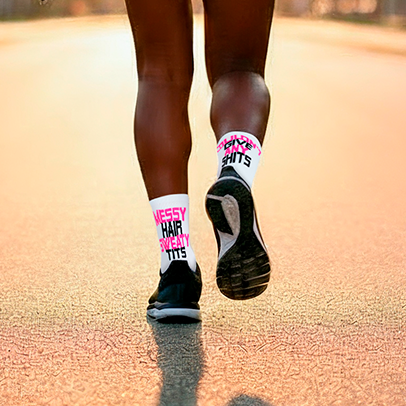 Messy Hair, Sweaty Tits epic running socks (white) UK4-7