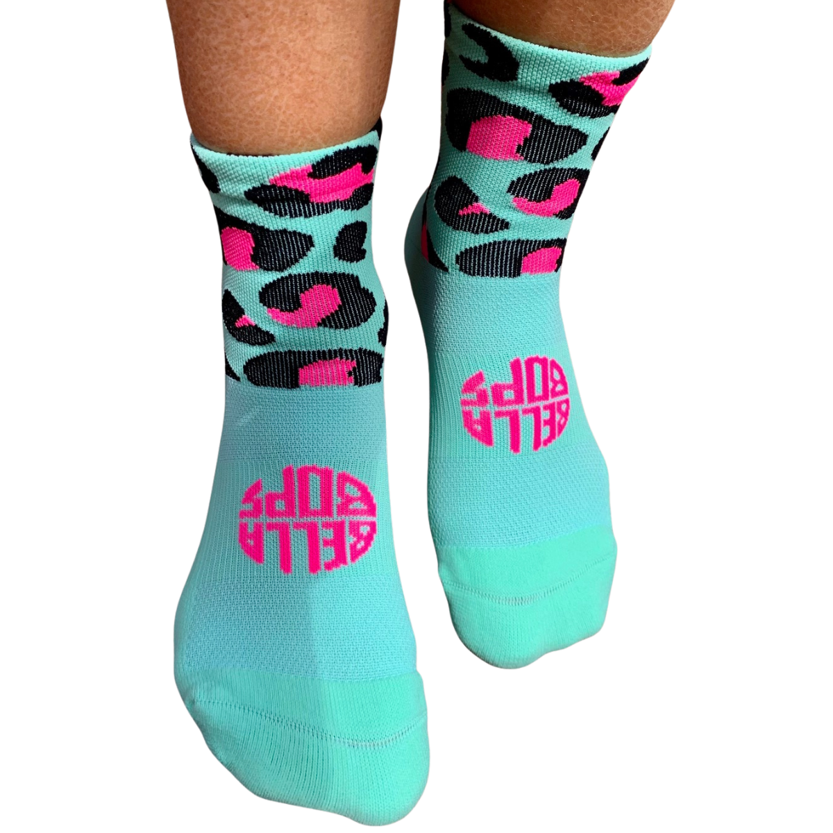 Minty Green / pink leopard epic running socks