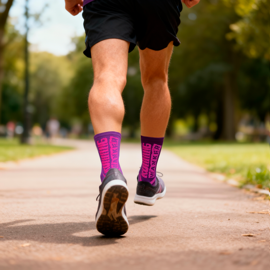 Running W*nker! Purple and Neon Pink epic running socks